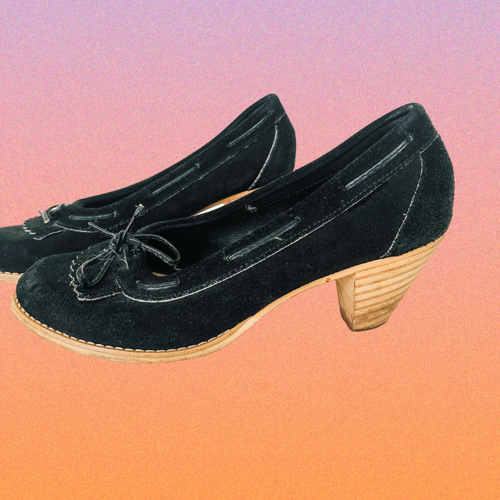 1970s Suede wood Block Heel Pumps By California Cobblers‎